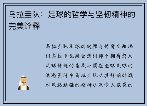 乌拉圭队：足球的哲学与坚韧精神的完美诠释